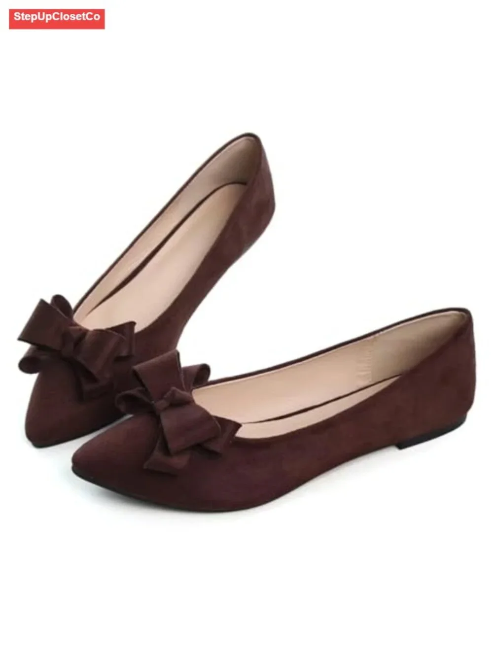 Faux Suede Pointed Toe Bow-Knot Ballet Flats